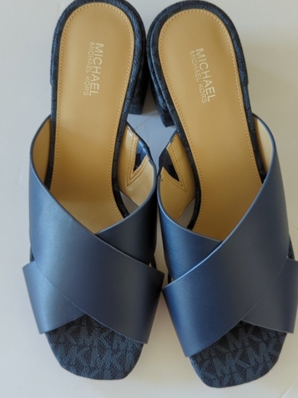 NWOT Michael Kors Navy Crossband Block Heel Mules Size 6
